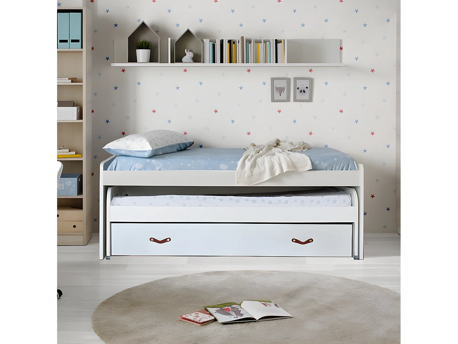 Cama + gavetas aglomerado branco com estrados e colchões 105x200cm