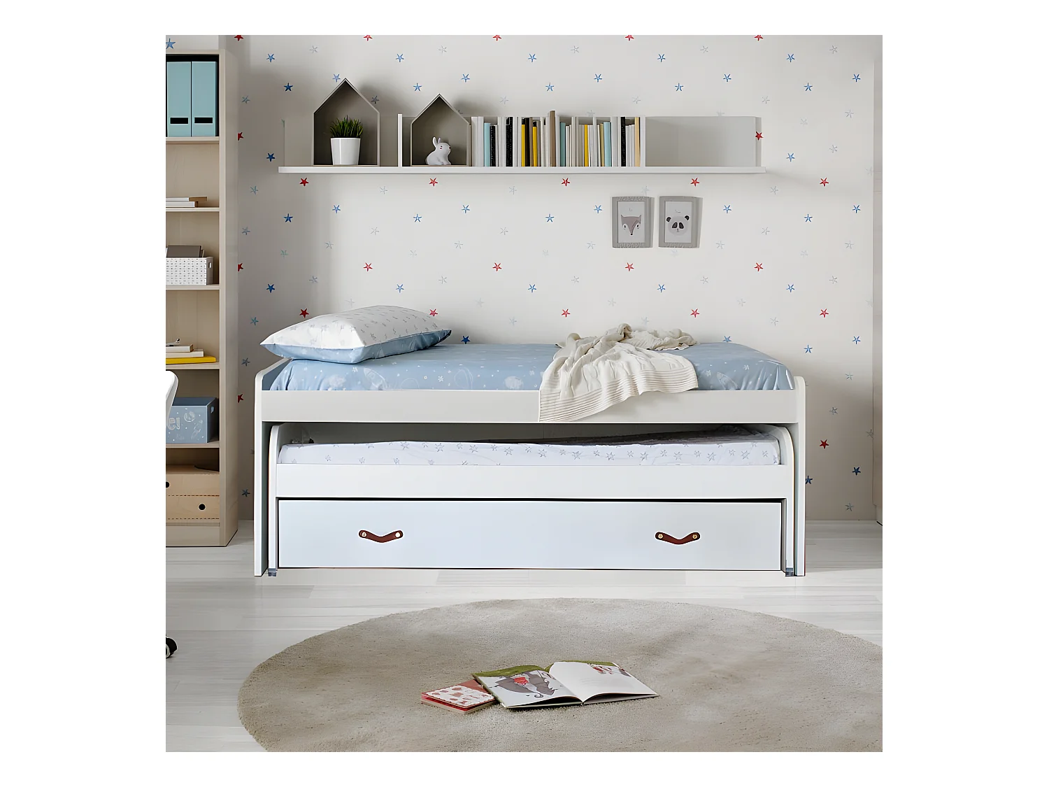 Lit + tiroirs aggloméré blanc avec sommiers et matelas 105x200cm
