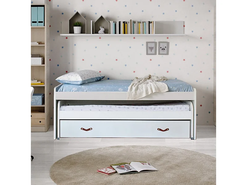 Cama + gavetas aglomerado branco com estrados e colchões 105x200cm