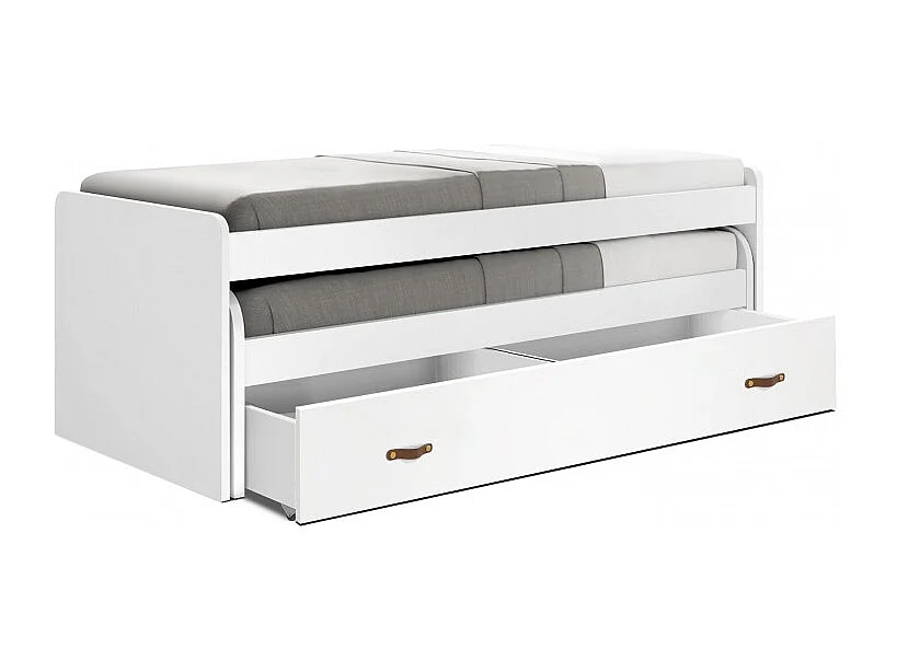 Cama + gavetas aglomerado branco com estrados e colchões 105x200cm