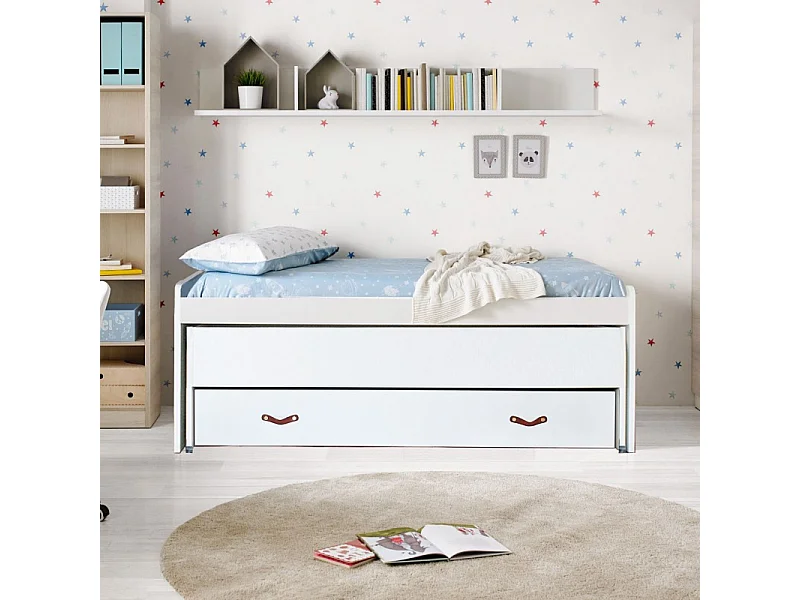 Lit avec tiroirs blanc et sommiers et matelas 76x206x112cm