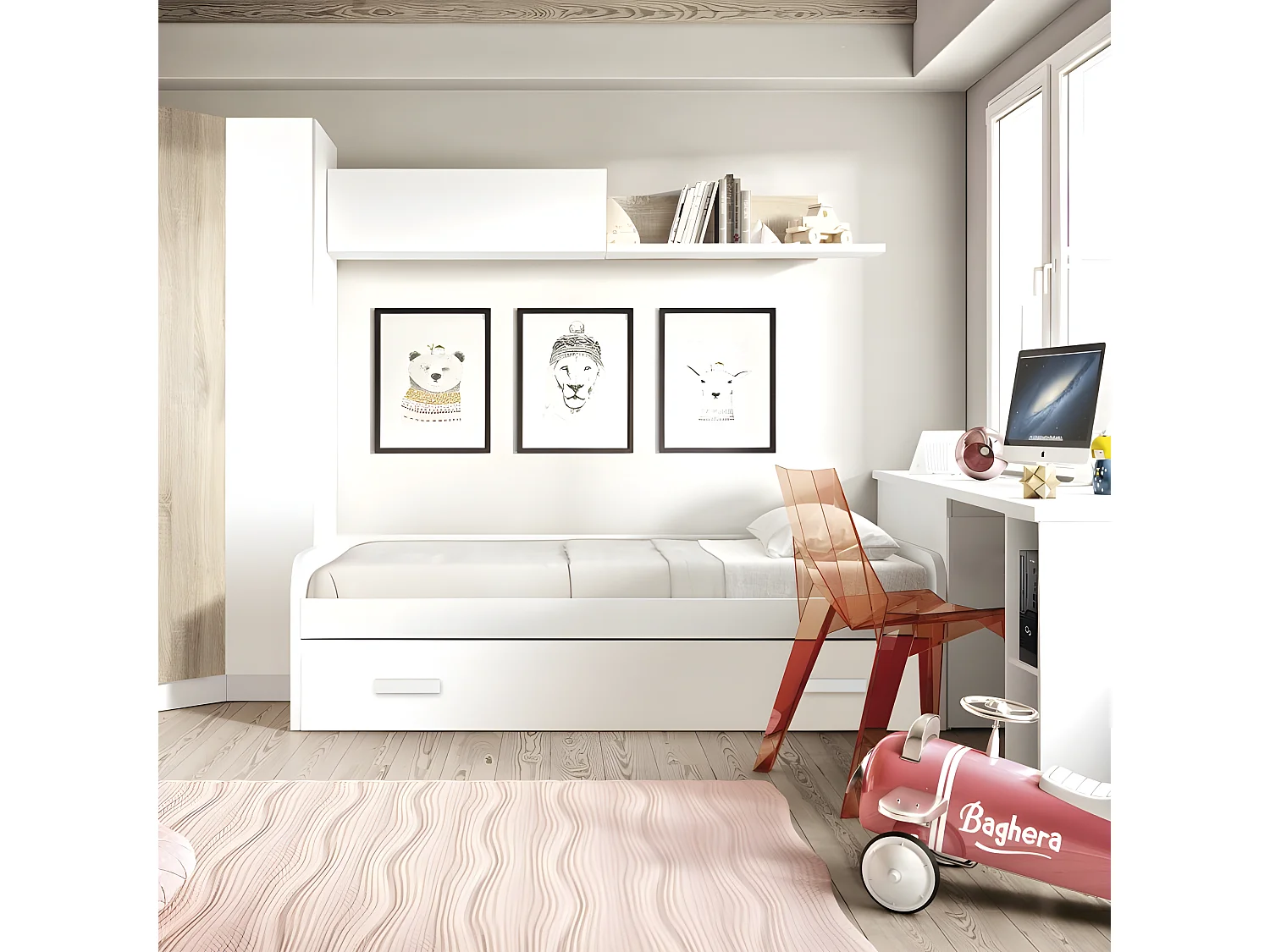 Letto + apribile bianco truciolato con rete 105/90 cm