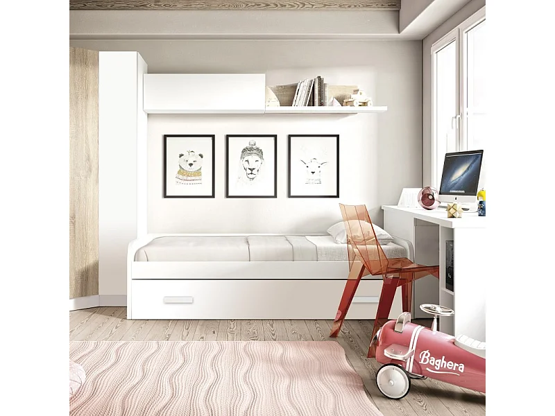 Letto + apribile bianco truciolato con rete 105/90 cm