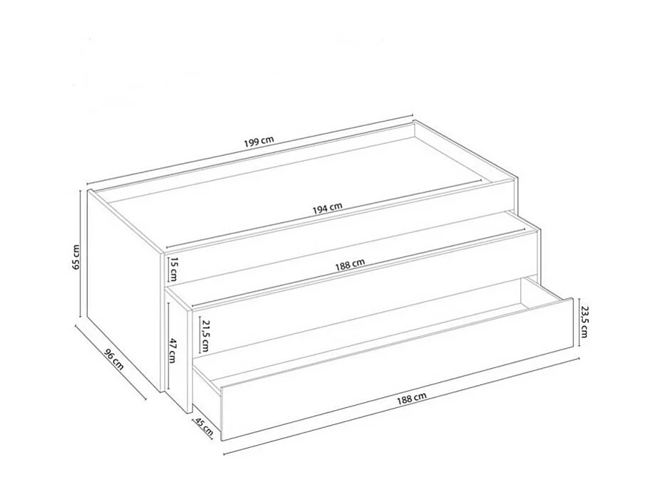 Bett und Regal + Basis und Matratzen rosa 65x199x96cm