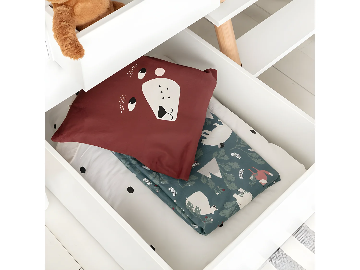 Lit cabane ardoise + 1 tiroir MDF blanc 90x200cm