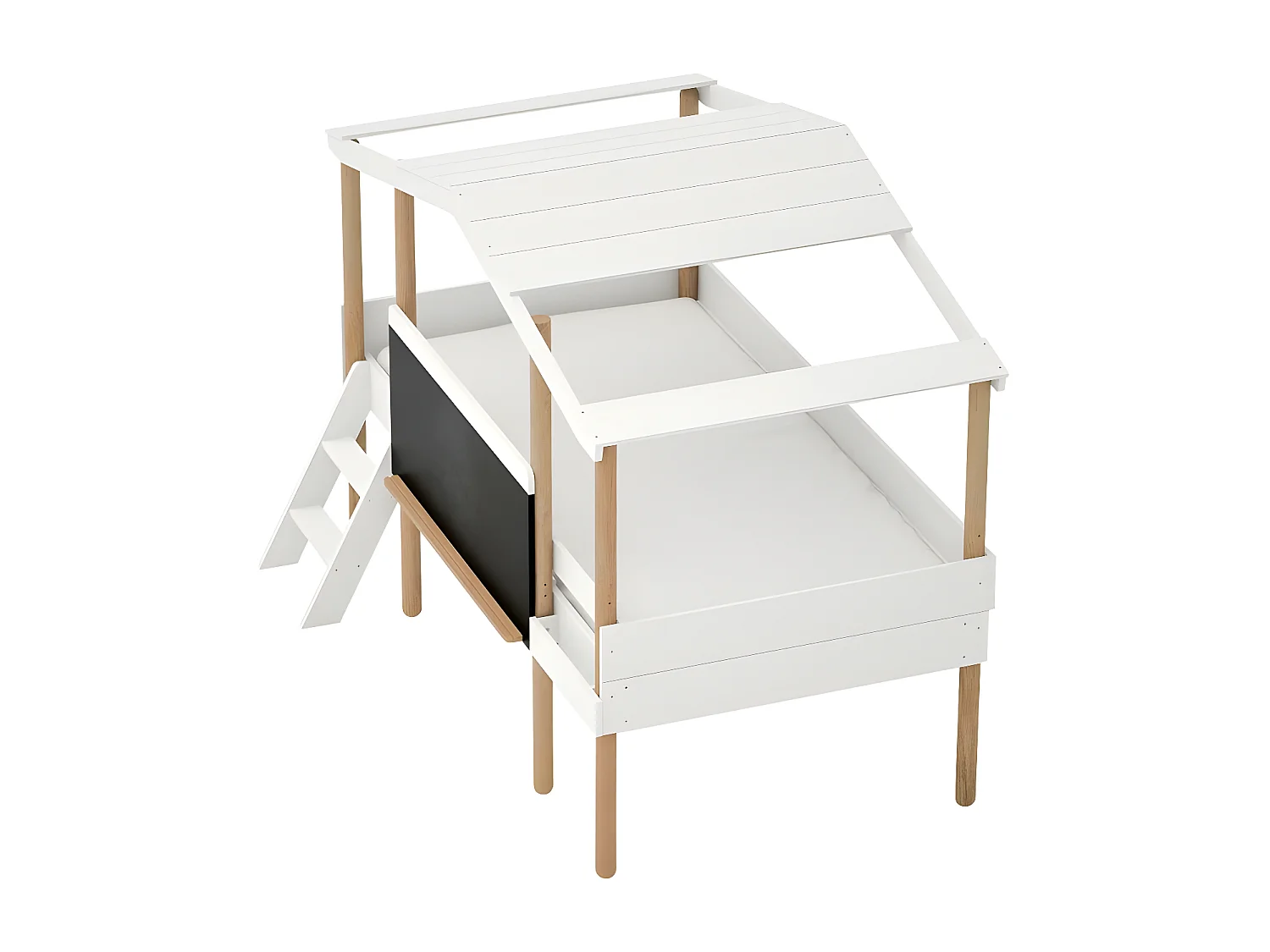 Lit cabane ardoise + 1 tiroir MDF blanc 90x200cm