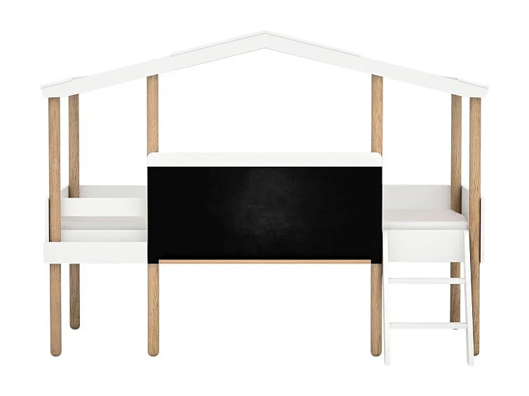 Bett Häuschen mit Tafel + 1 Schublade MDF weiß 90x200cm