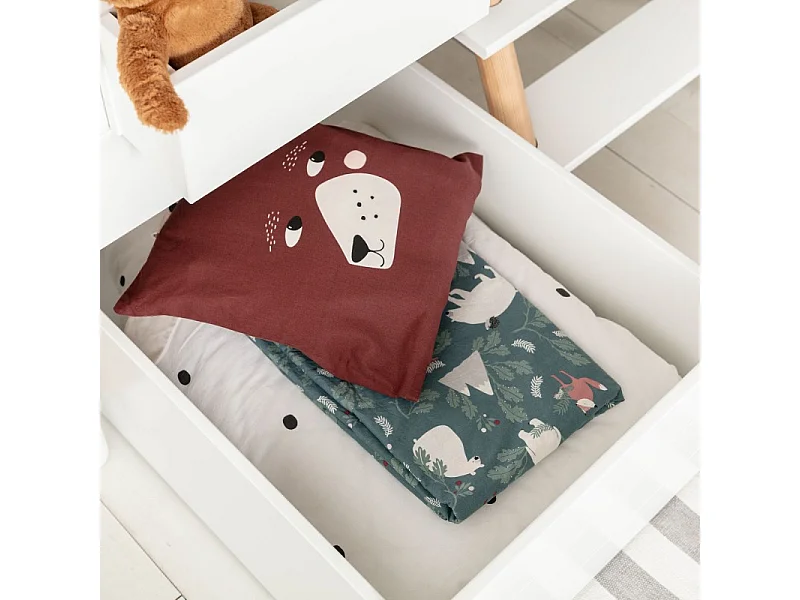 Bett Häuschen mit Tafel + 1 Schublade MDF weiß 90x200cm