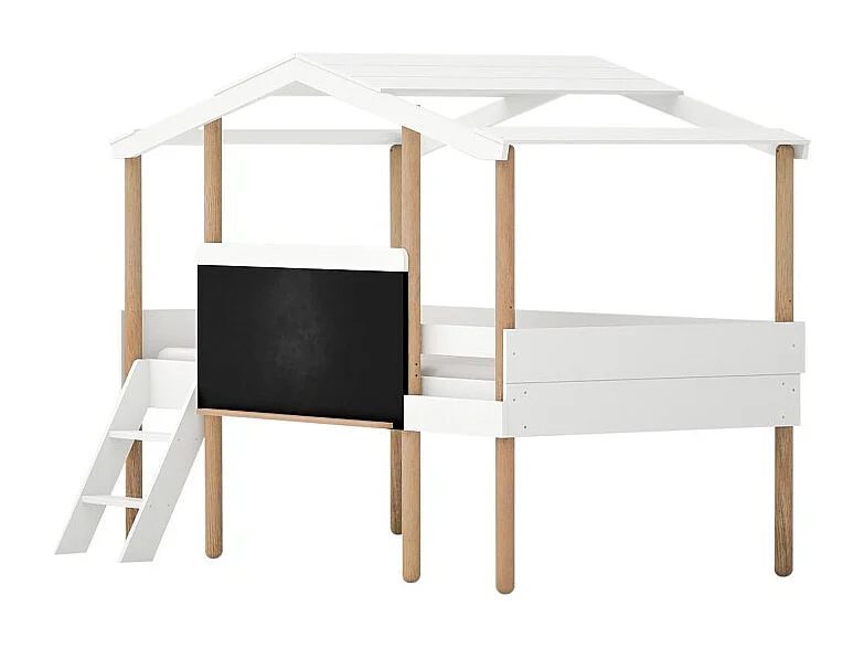 Bett Häuschen mit Tafel + 1 Schublade MDF weiß 90x200cm