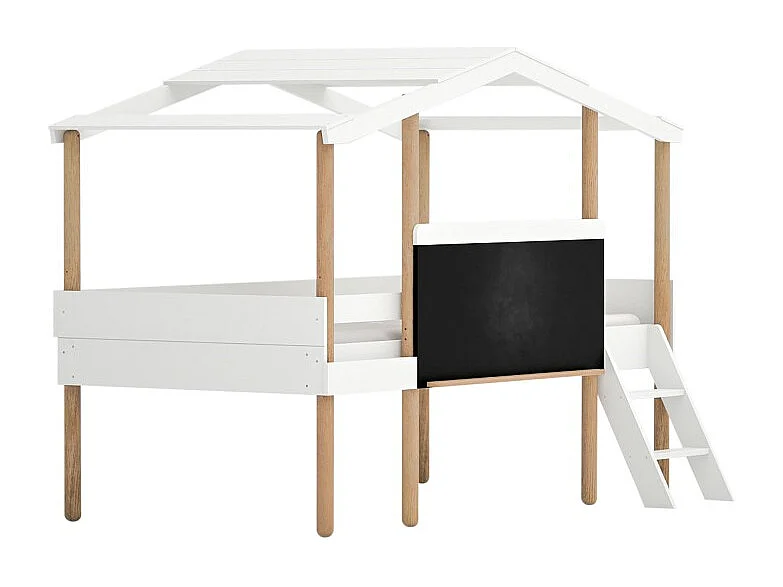 Bett Häuschen mit Tafel + 1 Schublade MDF weiß 90x200cm