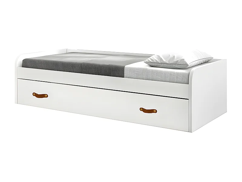 Bett + Aufziehbett mit Lattenrost und Matratze weiß 90/90 cm