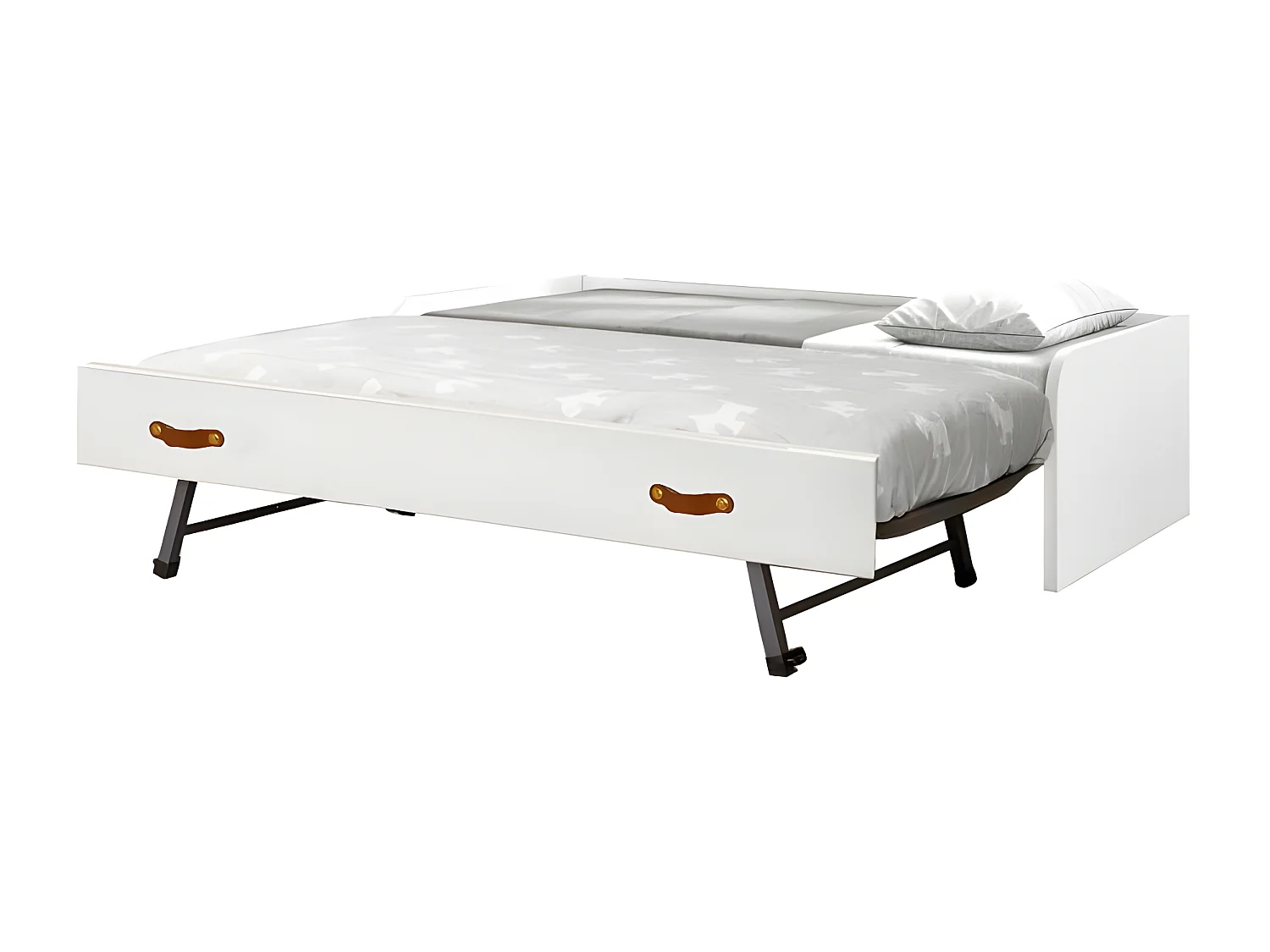 Lit + lit pieds pliants aggloméré blanc + sommier et matelas 90/90cm