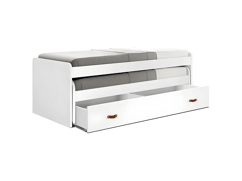 Bett 90 + Schubladen mit Lattenrost und Matratzen weiß 90x200cm
