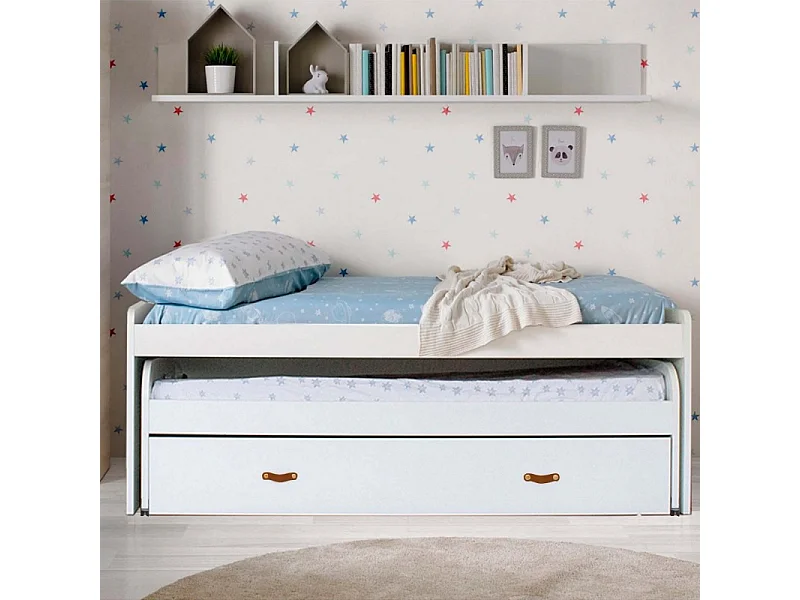 Cama + cajones aglomerado blanco con somieres y colchones 90x200cm