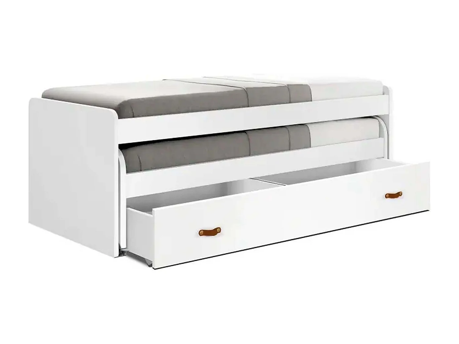 Bed 90 + lades van witte spaanplaat met lattenbodems en matrassen 90x200cm