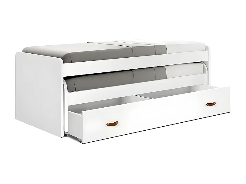 Cama + gavetas aglomerado branco com estrados e colchões 90x200cm