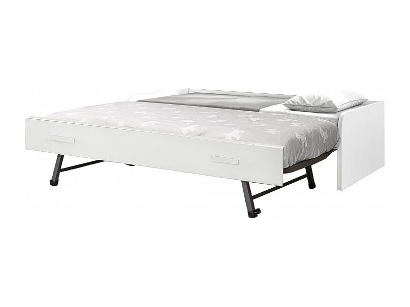 Bed + hefbaar onderschuifbed spaanplaat wit met lattenbodem en matrassen 105/90 cm