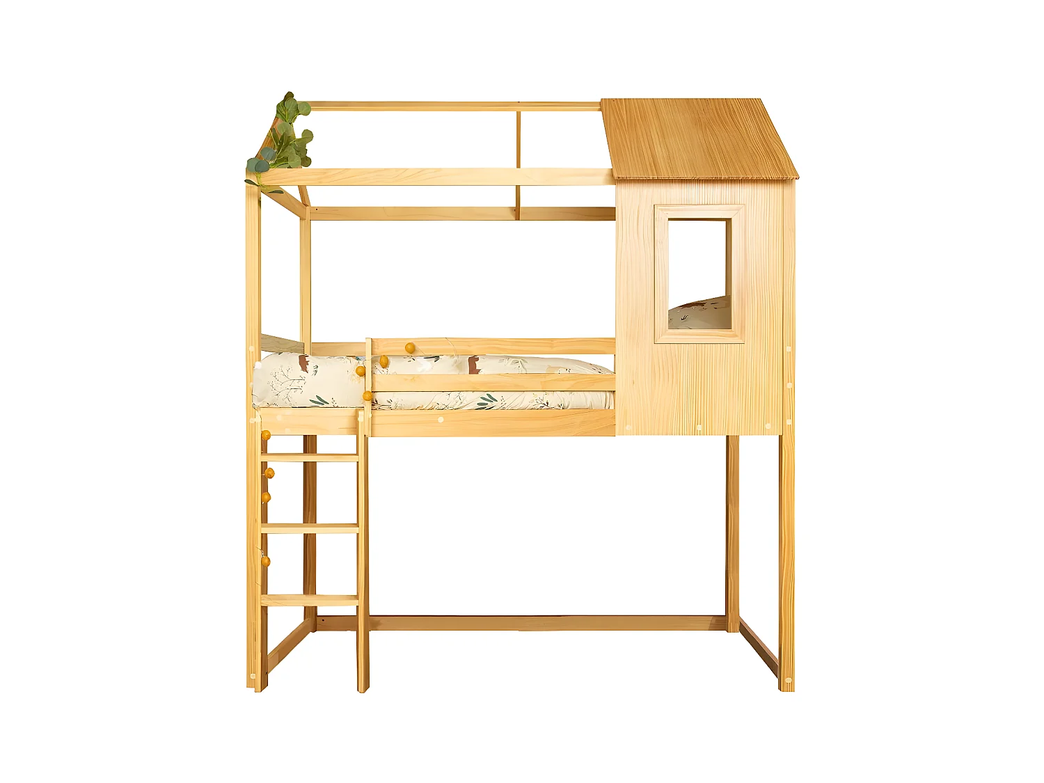 Cama alta madera pino 189.5x197x97 cm