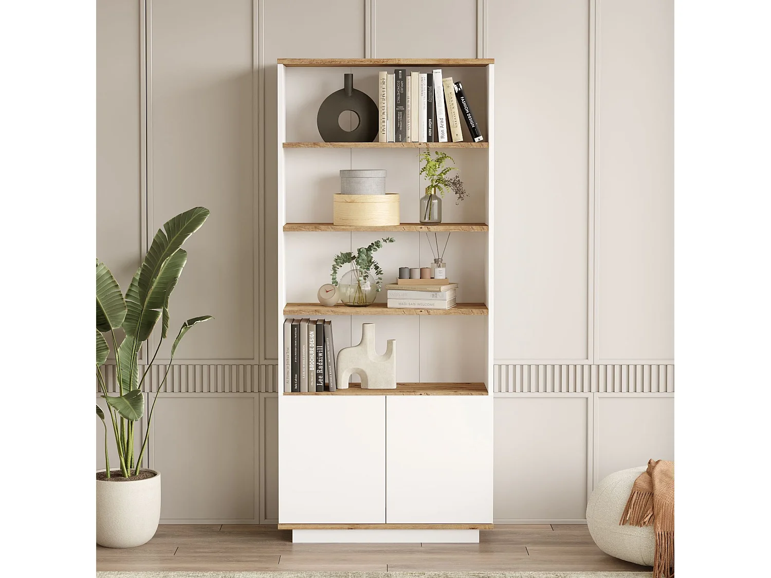 Estante com 2 Gavetas - 4 Prateleiras -Venprodin -168 Cm Pinho Atlântico-Branco