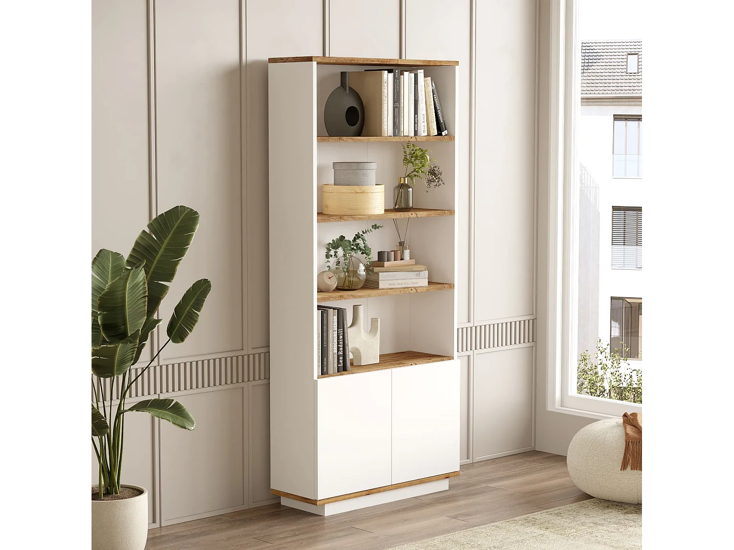 Estante com 2 Gavetas - 4 Prateleiras -Venprodin -168 Cm Pinho Atlântico-Branco