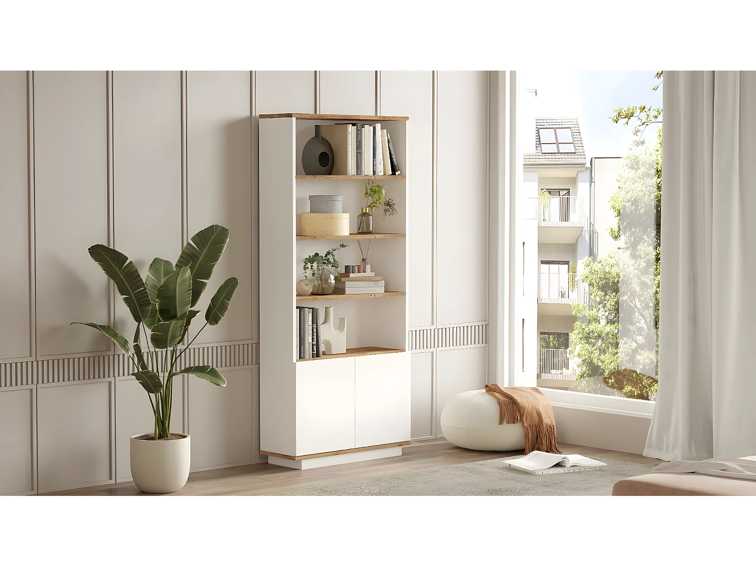 Estante com 2 Gavetas - 4 Prateleiras -Venprodin -168 Cm Pinho Atlântico-Branco