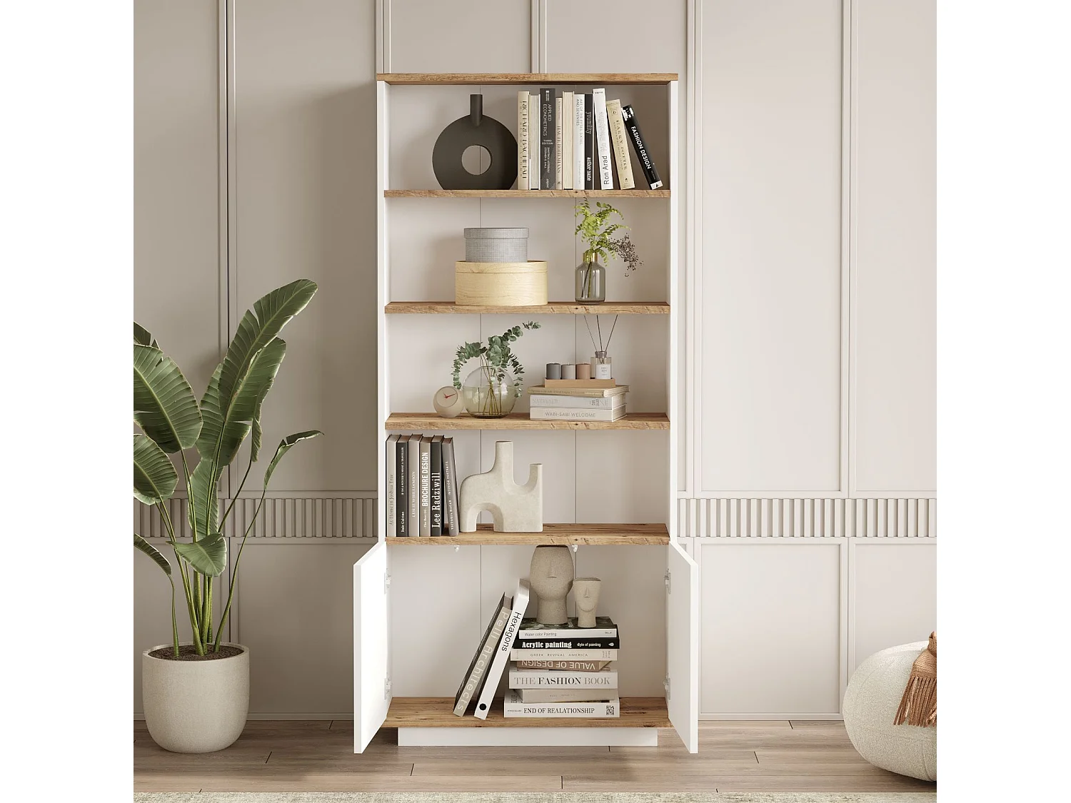 Estante com 2 Gavetas - 4 Prateleiras -Venprodin -168 Cm Pinho Atlântico-Branco