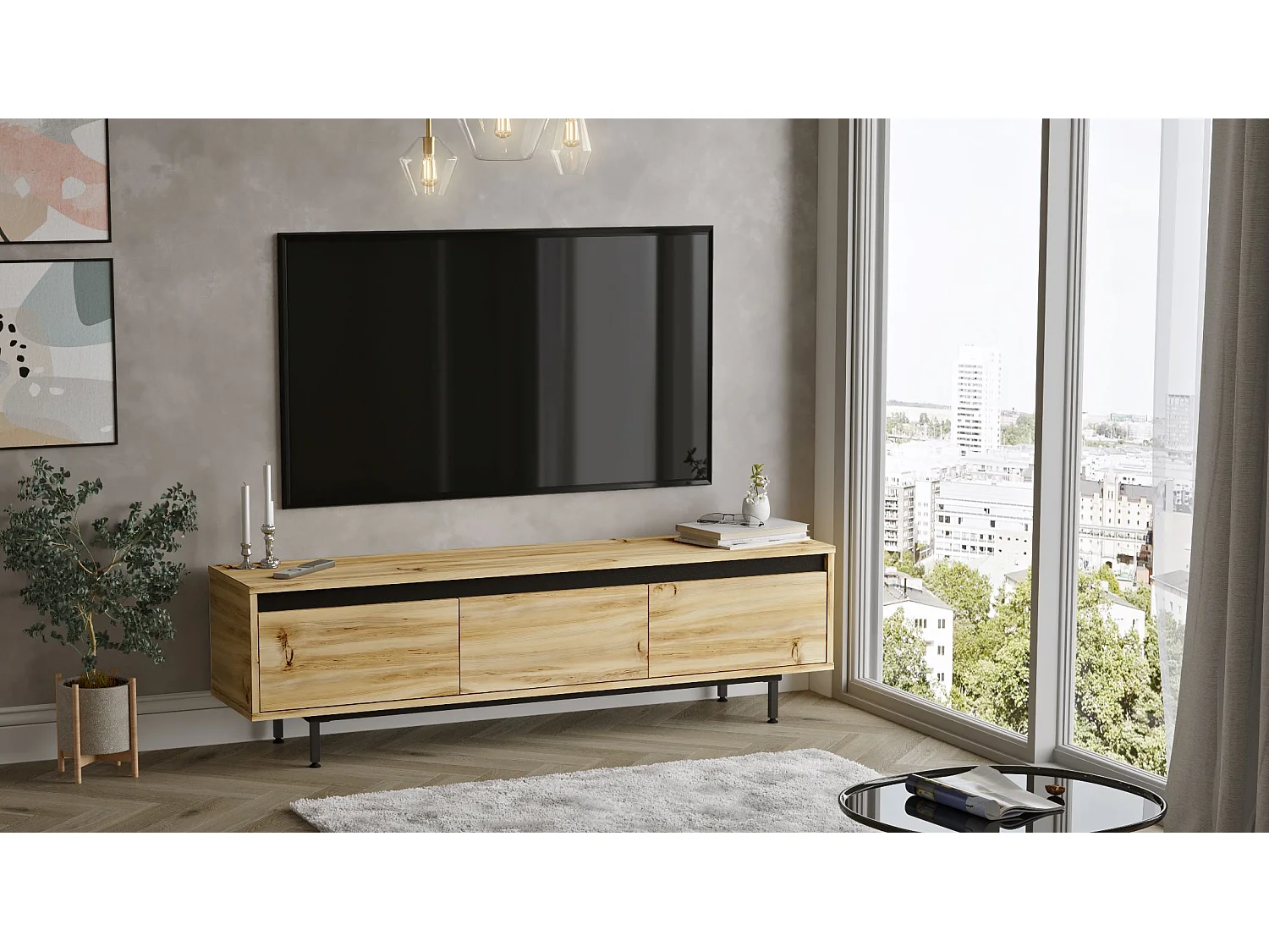 Mueble Luvio Tv Patas De Metal 160 Cm Fieltro-Negro