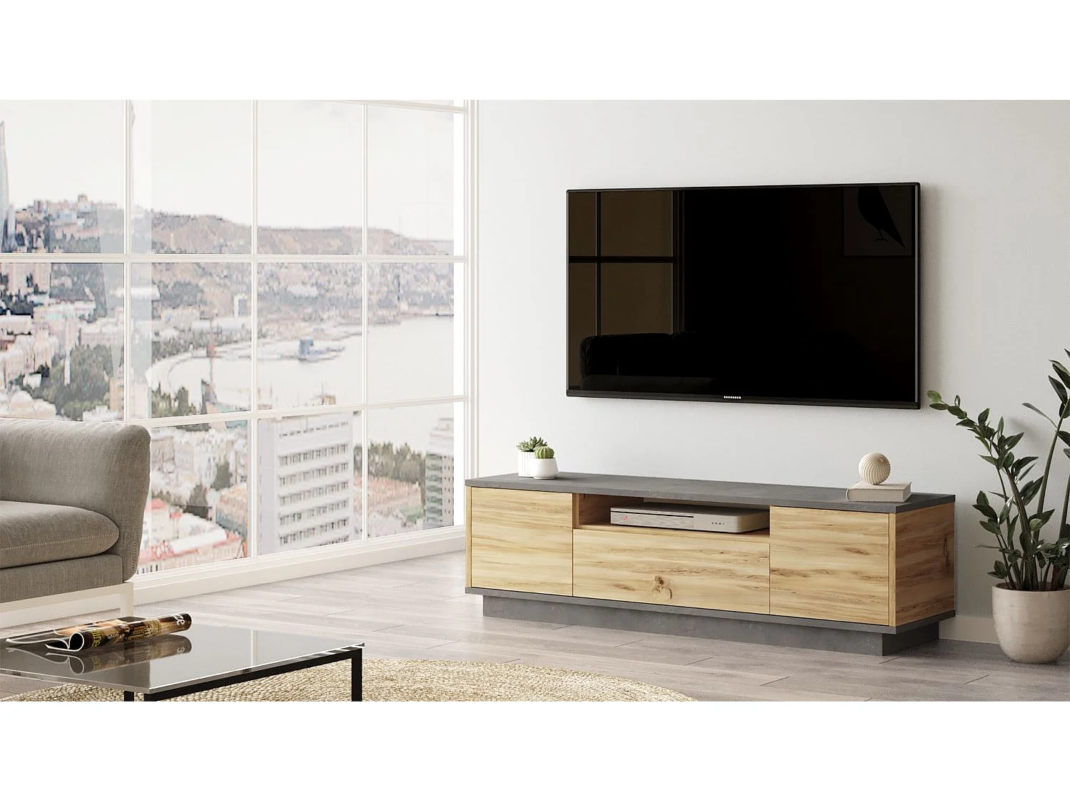 Meuble Tv Luvio 140 Cm Feutre-Blanc