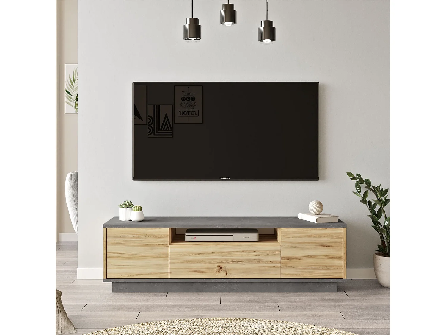 Meuble Tv Luvio 140 Cm Feutre-Blanc