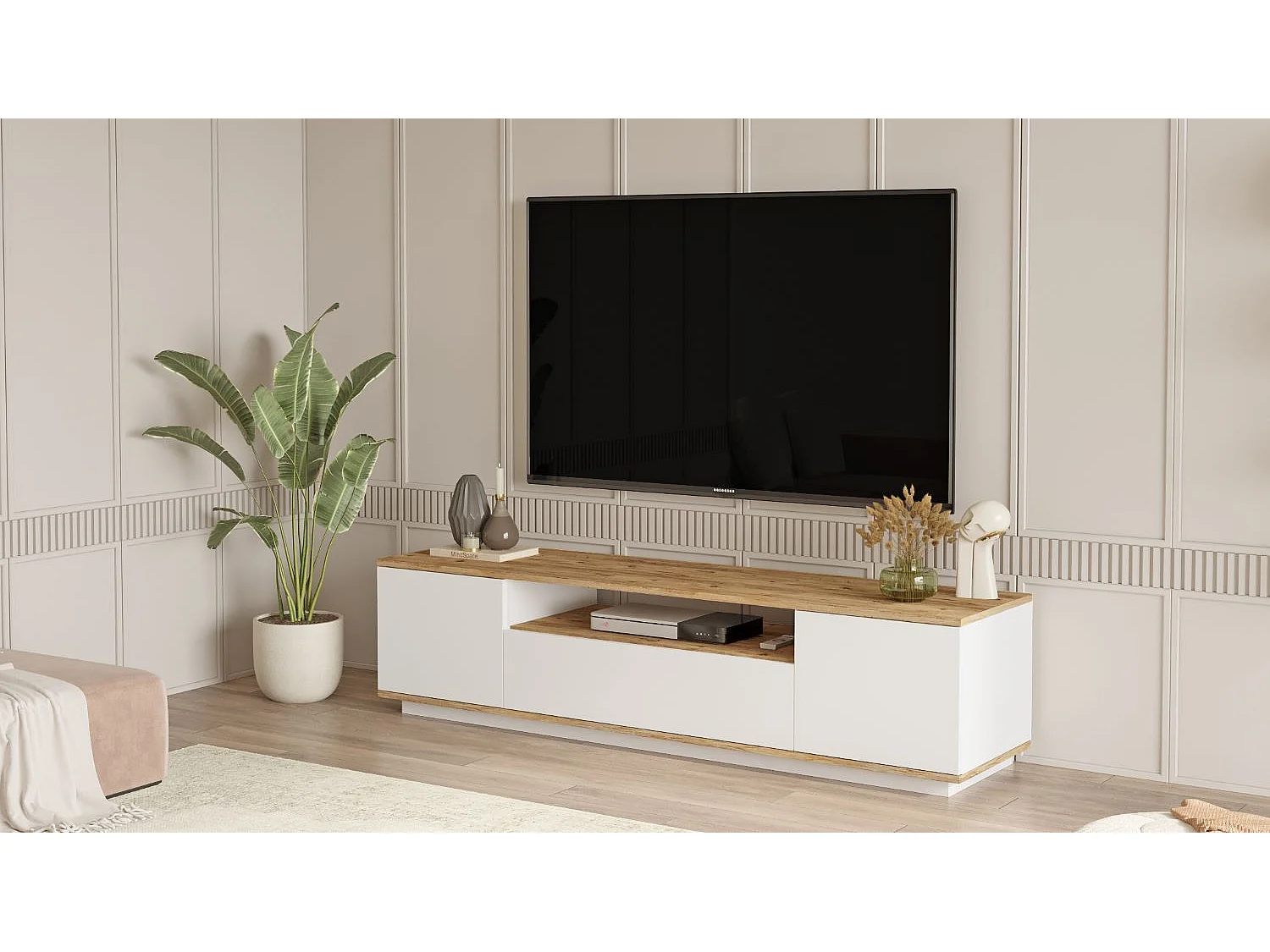 Mueble Elegante Tv Futura   180 Cm Pino - Blanco