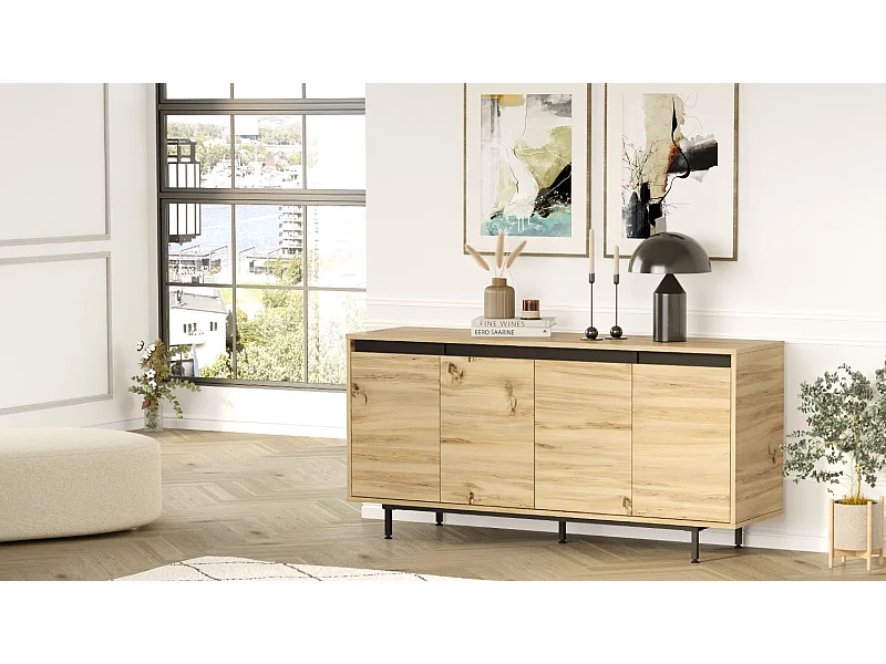 Aparador Luvio com 4 portas - Pernas de metal 160 cm preto