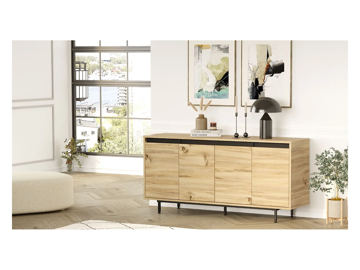 Buffet Luvio avec 4 portes - Pieds métal 160 cm Noir