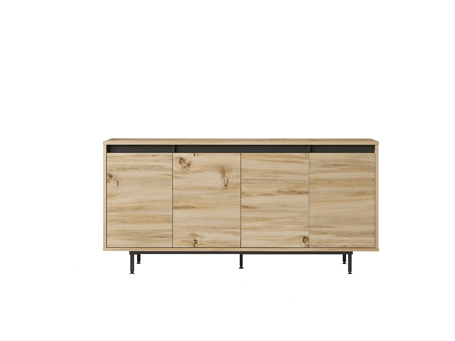 Aparador Luvio Con 4 Puertas - Patas De Metal 160 Cm Negro