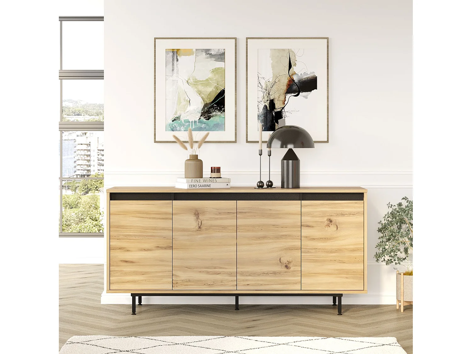 Aparador Luvio Con 4 Puertas - Patas De Metal 160 Cm Negro