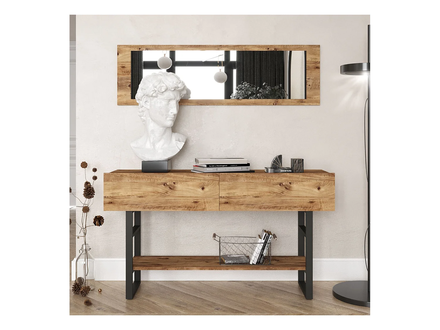 Buffet Yurupa Ml24 avec couvercle miroir 139 cm pin