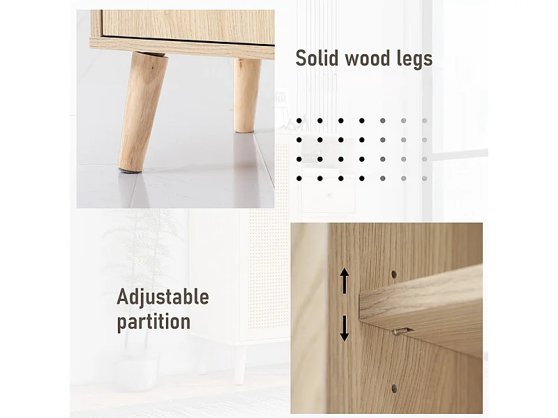 Hoog dressoir - 2 rotan deuren en 1 lade - landelijke stijl - Naturel