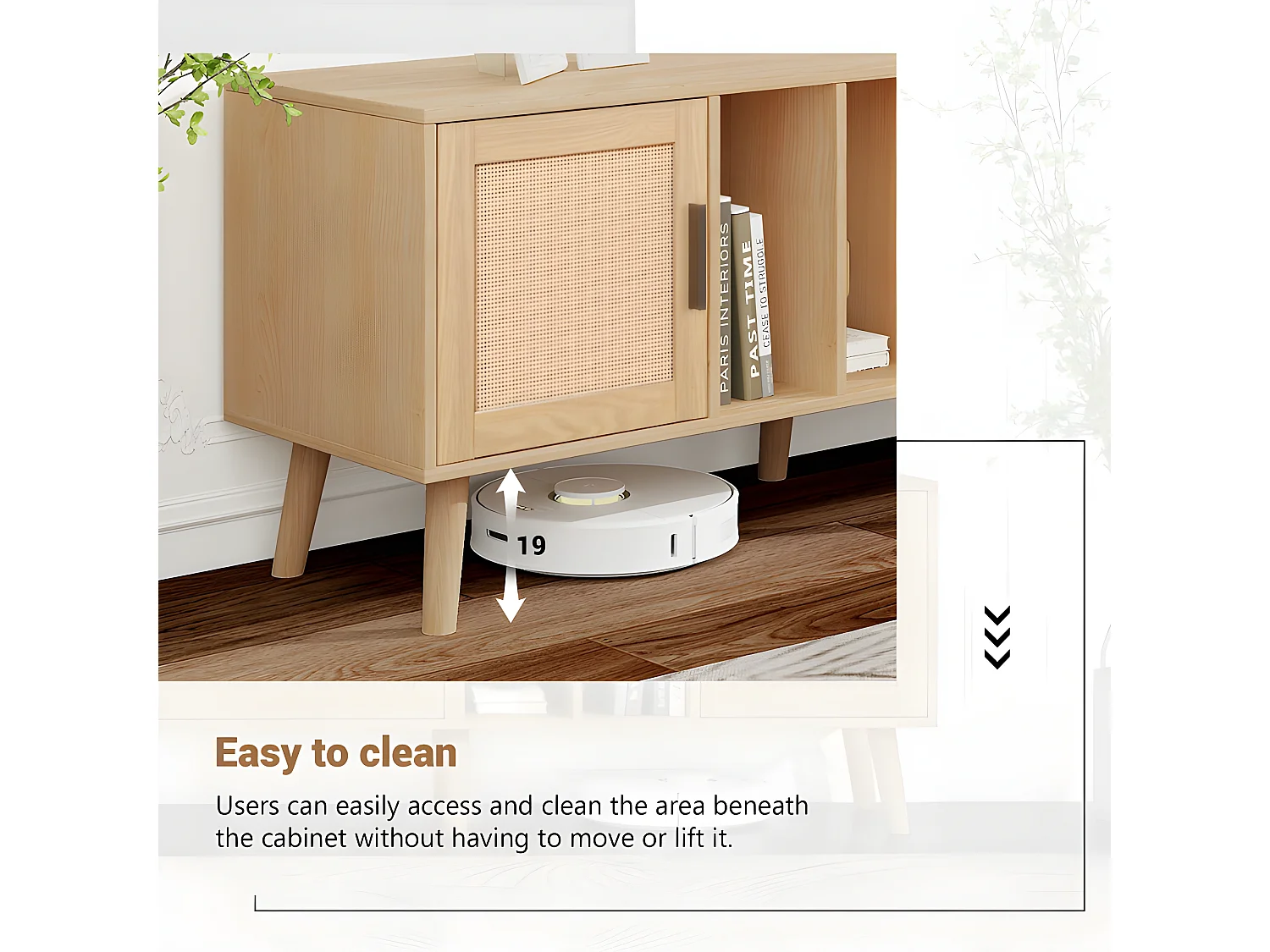 Meuble TV 180cm décoré de rotin - 2 portes et 1 tiroir - pieds en bois massif - Naturel