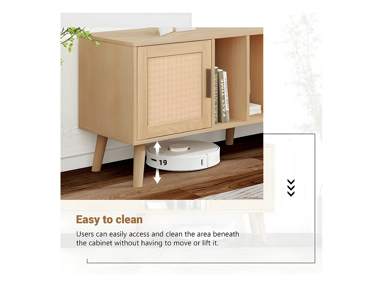 Meuble TV 180cm décoré de rotin - 2 portes et 1 tiroir - pieds en bois massif - Naturel