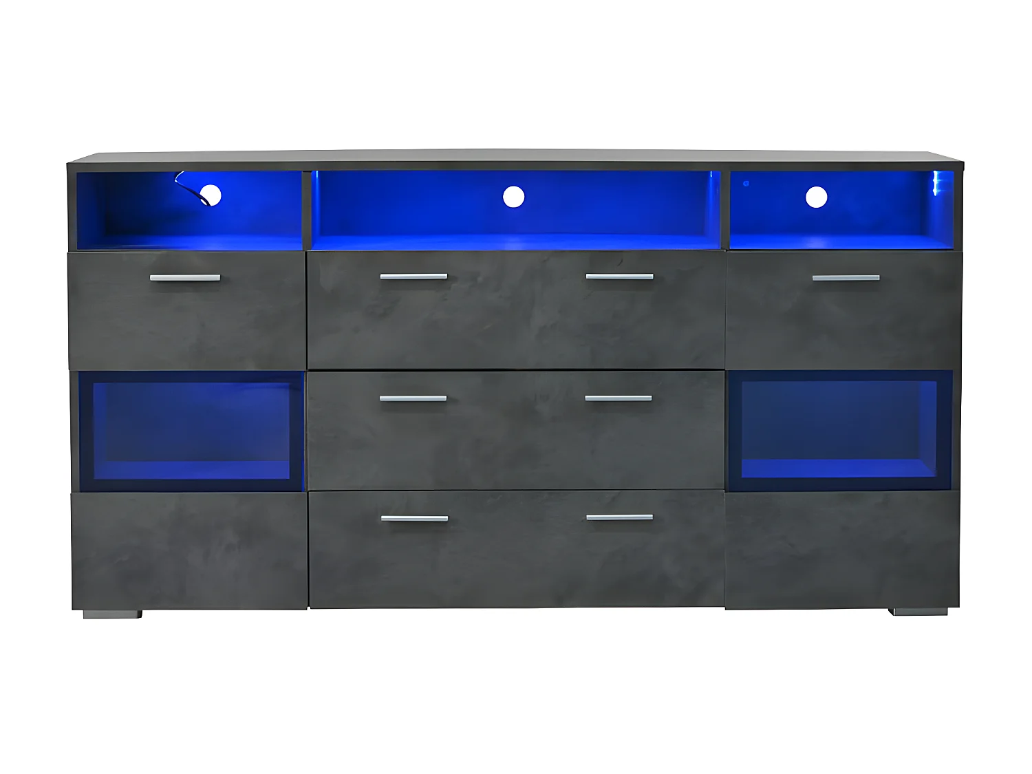 Laag dressoir met LED verlichting - 2 deuren 3 lades en diverse open vakken - Grijs