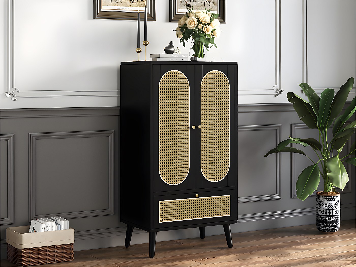 COSTWAY Sideboard met 2 rotandeuren, keukenkast van hout met werkblad en verstelbare planken, buffetkast, commode, industrieel voor keuken, eetkamer, woonkamer, 80 x 40 x 80 cm (walnoot