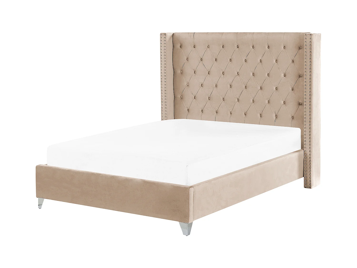Polsterbett Samtstoff hohes Kopfteil beige mit Lattenrost 140 x 200 cm Lubbon