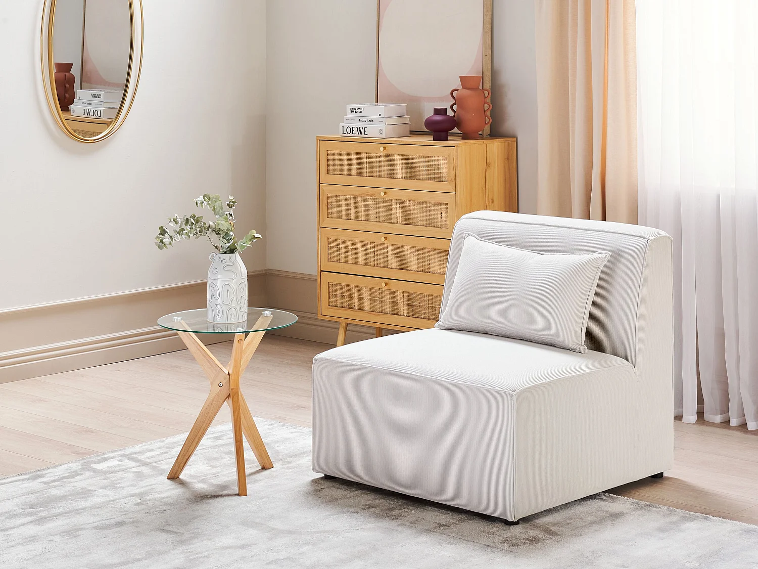 Module fauteuil LEMVIG Velours côtelé Blanc cassé