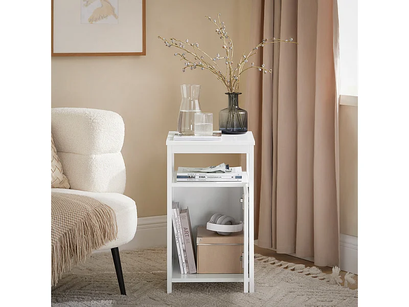 SoBuy Bijzettafel, Bijzettafel, Salontafel, Nachtkastje, Nachtkastje met 1 Deur en 1 Opbergplank voor Woonkamer, Slaapkamer, Kantoor, Wit, 35 x 40 x 61 cm, FBT117-W