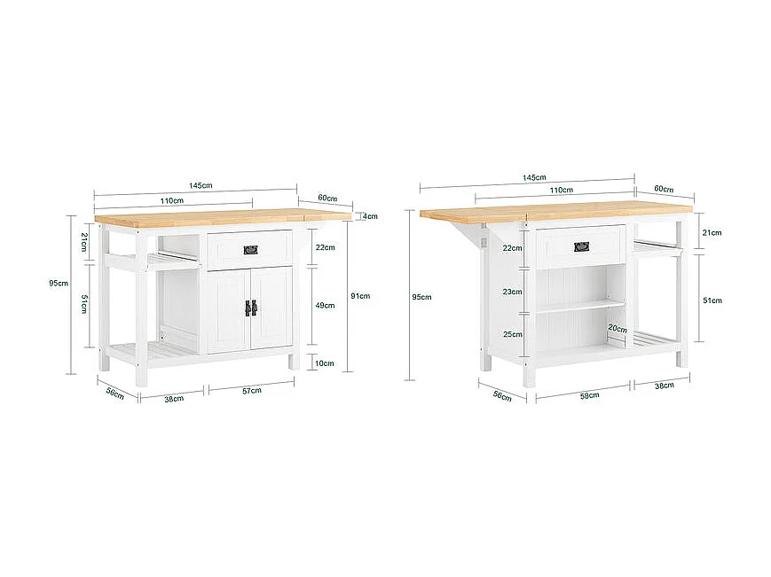 Kücheninsel KNL06-WN 60 x 95 x 145 cm