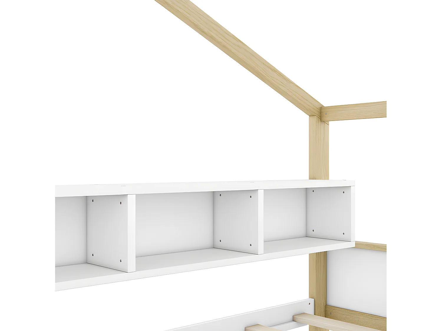 Ausziehbares Kinderbett 140x200cm - 4 offene Fächer am Bett - Weiß