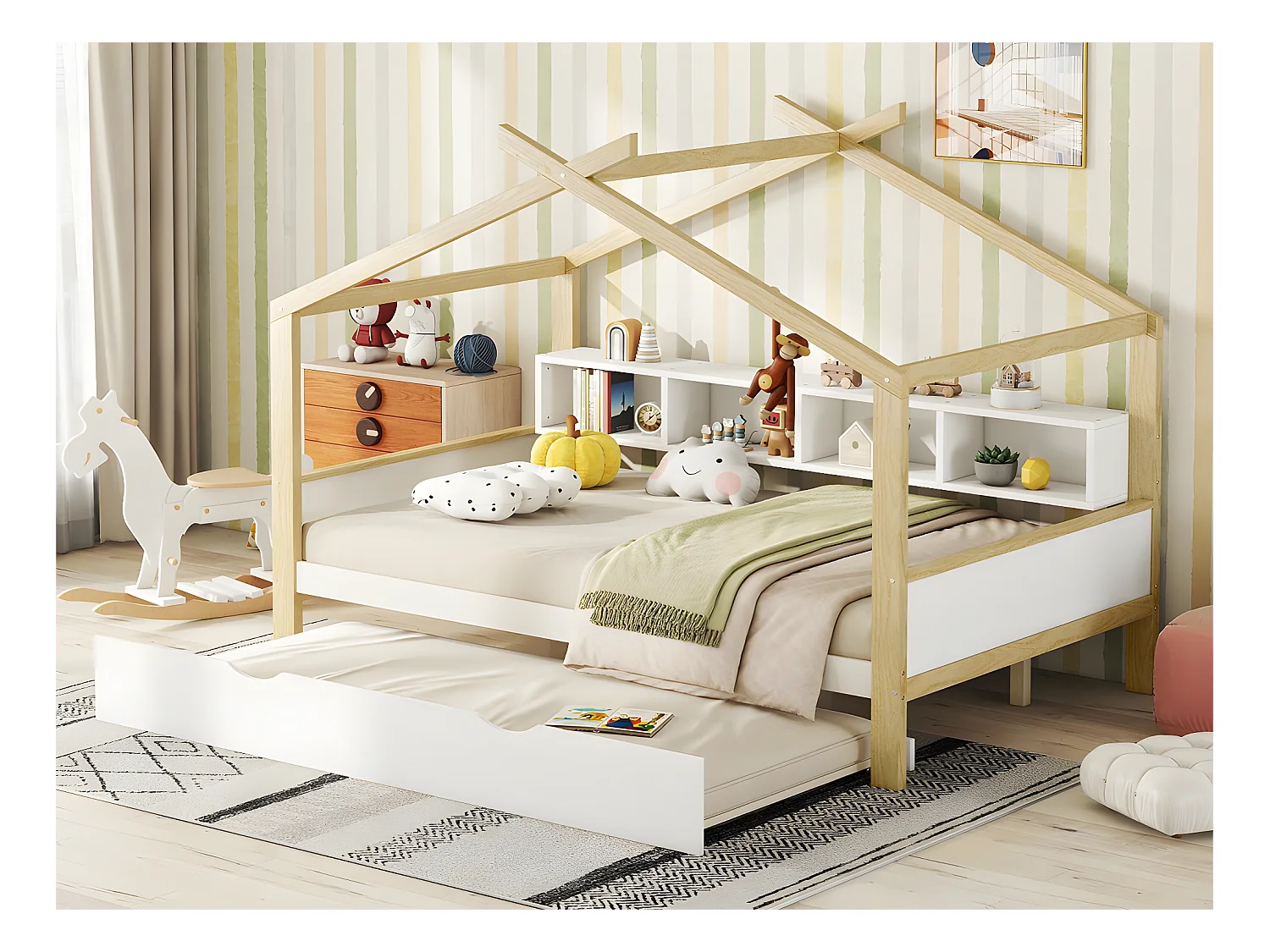 Lit enfant gigogne 140x200cm - 4 compartiments ouverts sur le lit - Blanc