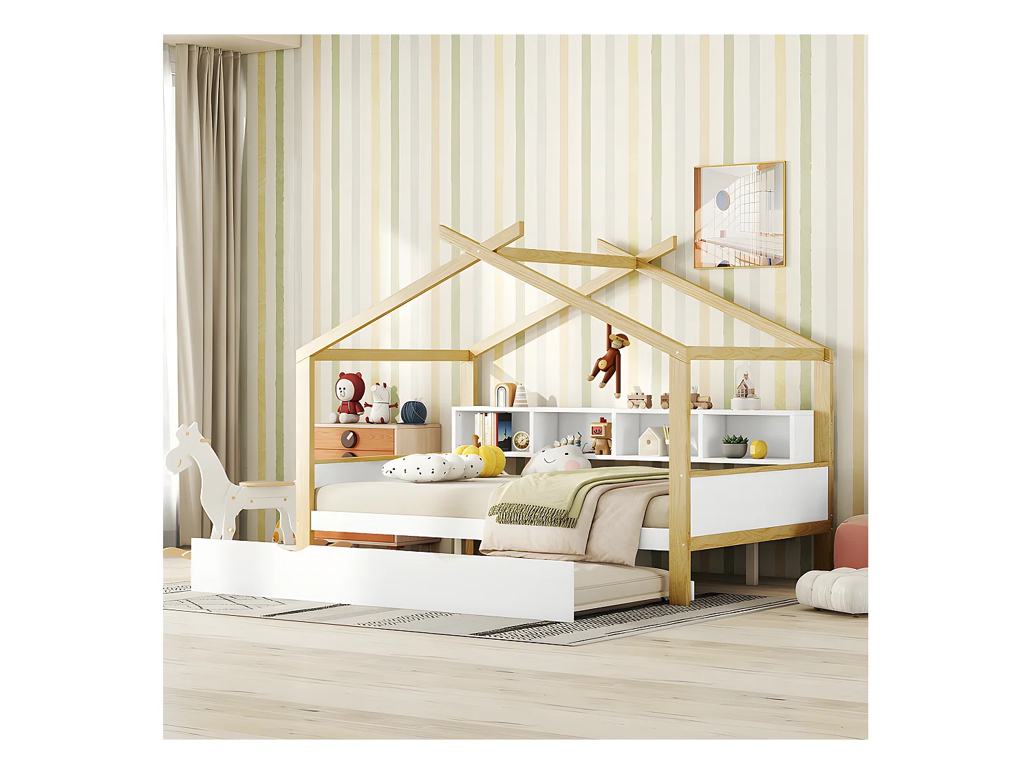 Lit enfant gigogne 140x200cm - 4 compartiments ouverts sur le lit - Blanc