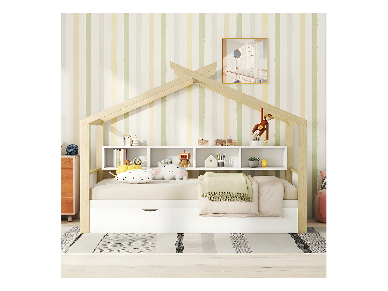 Lit enfant gigogne 140x200cm - 4 compartiments ouverts sur le lit - Blanc
