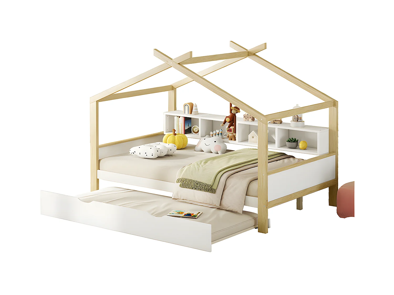 Lit enfant gigogne 140x200cm - 4 compartiments ouverts sur le lit - Blanc