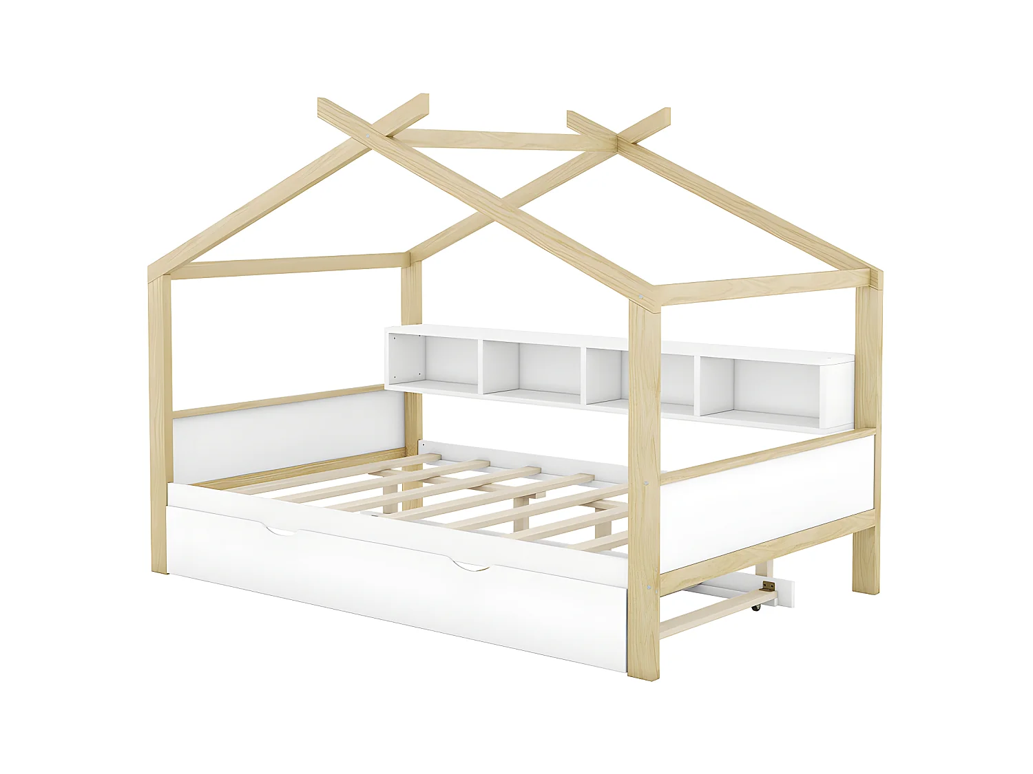 Lit enfant gigogne 140x200cm - 4 compartiments ouverts sur le lit - Blanc